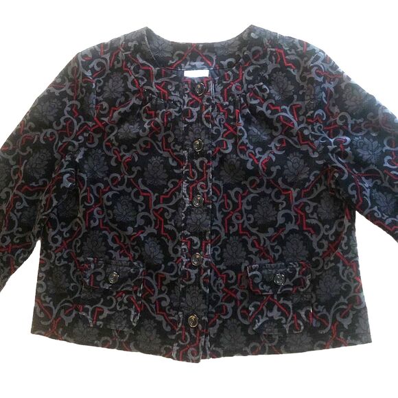 Charter Club Corduroy Jacket Womens 1X Black Red Dark Floral Velvety Button Up - Picture 10 of 15